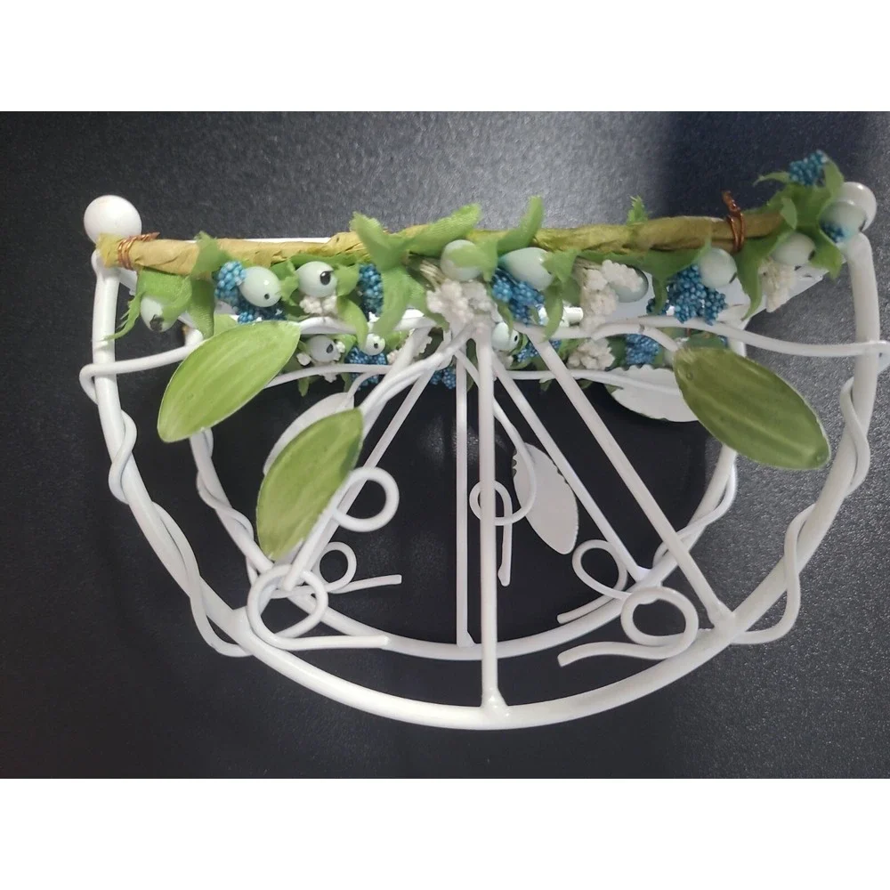 Vintage Shabby Chic accent basket‎ home decor napkin card holder blue cream sage